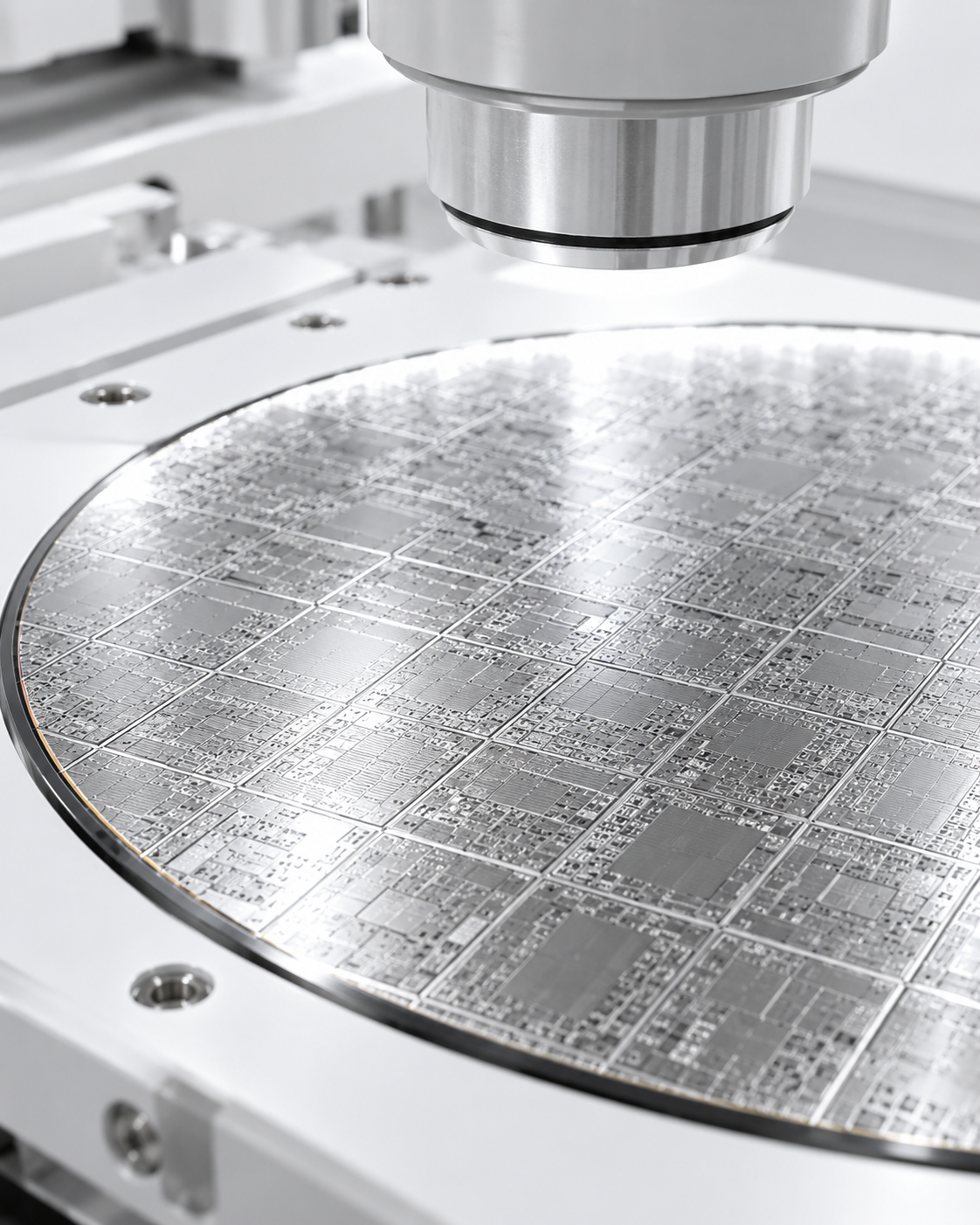 Close inspection of a semiconductor wafer under white light